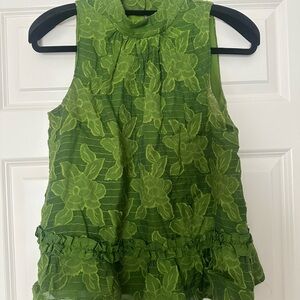 Anthropologie Green Floral Textured Blouse